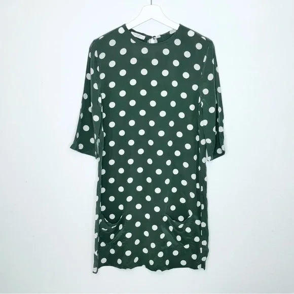 Equipment Aubrey Green & White Dot Silk Shift Dress - Picture 2 of 7